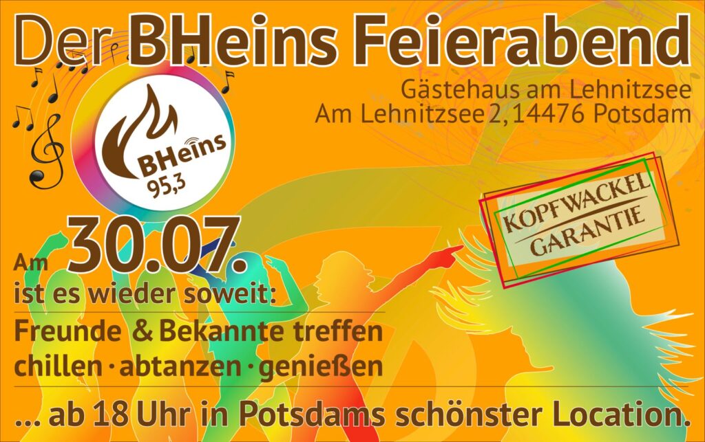 BHeins Feierabend am 30. Juli 2026. After-Work Party am Lehnitzsee